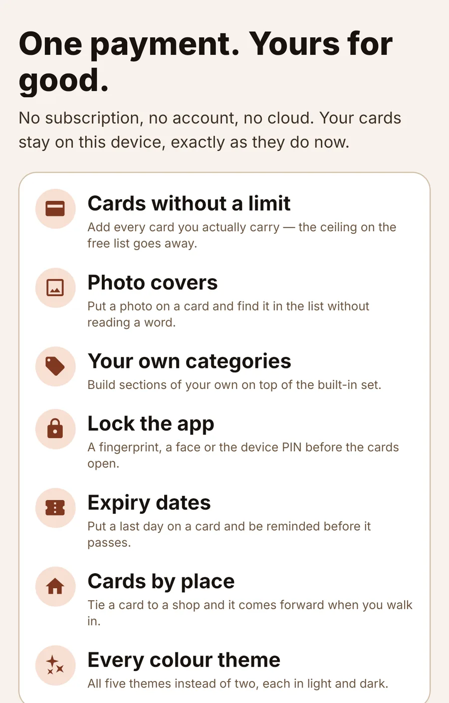 The Cardfold Pro purchase screen