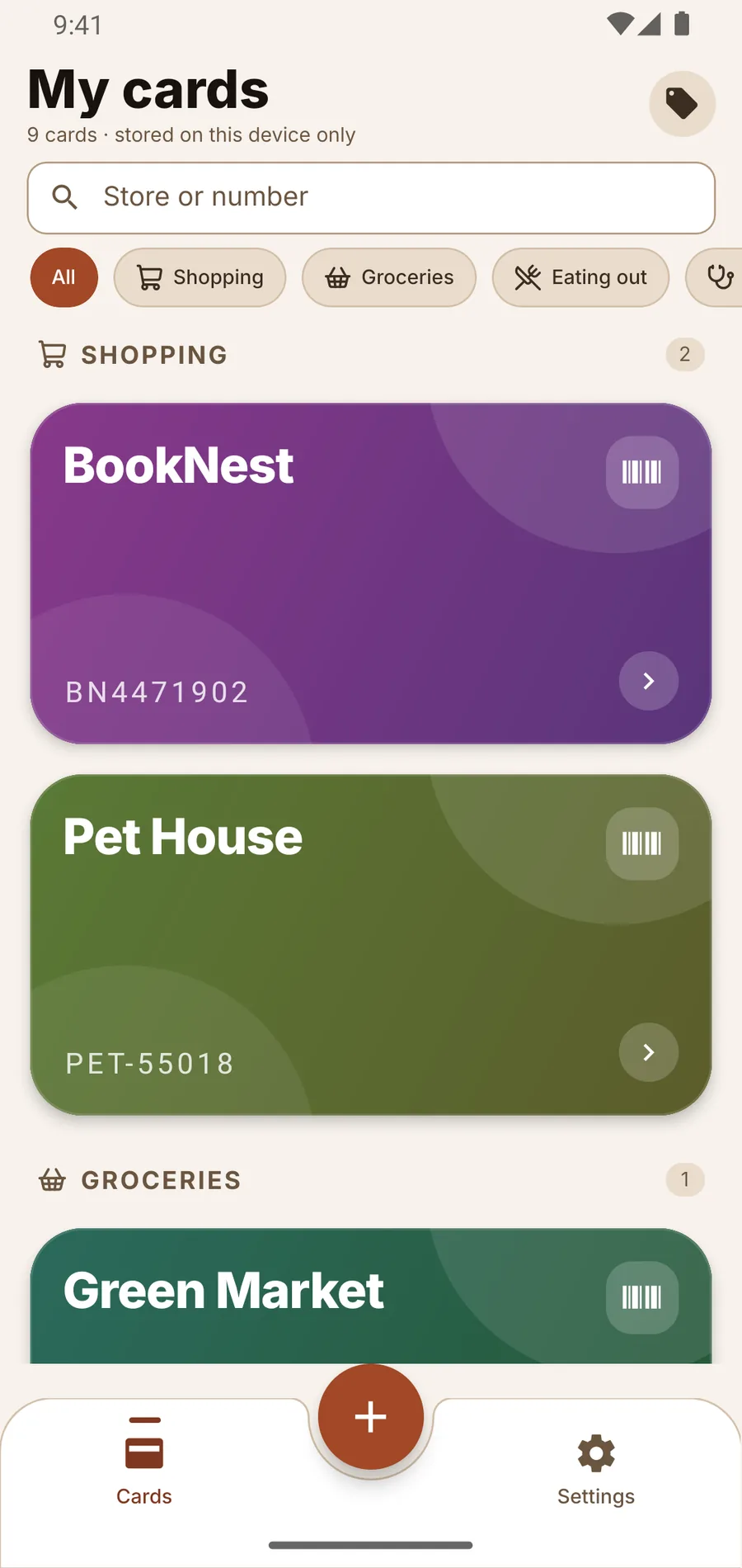 The card list in Cardfold