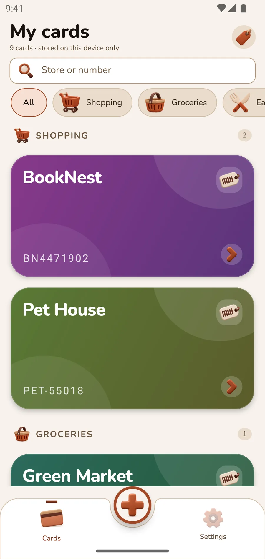 The card list in Cardfold