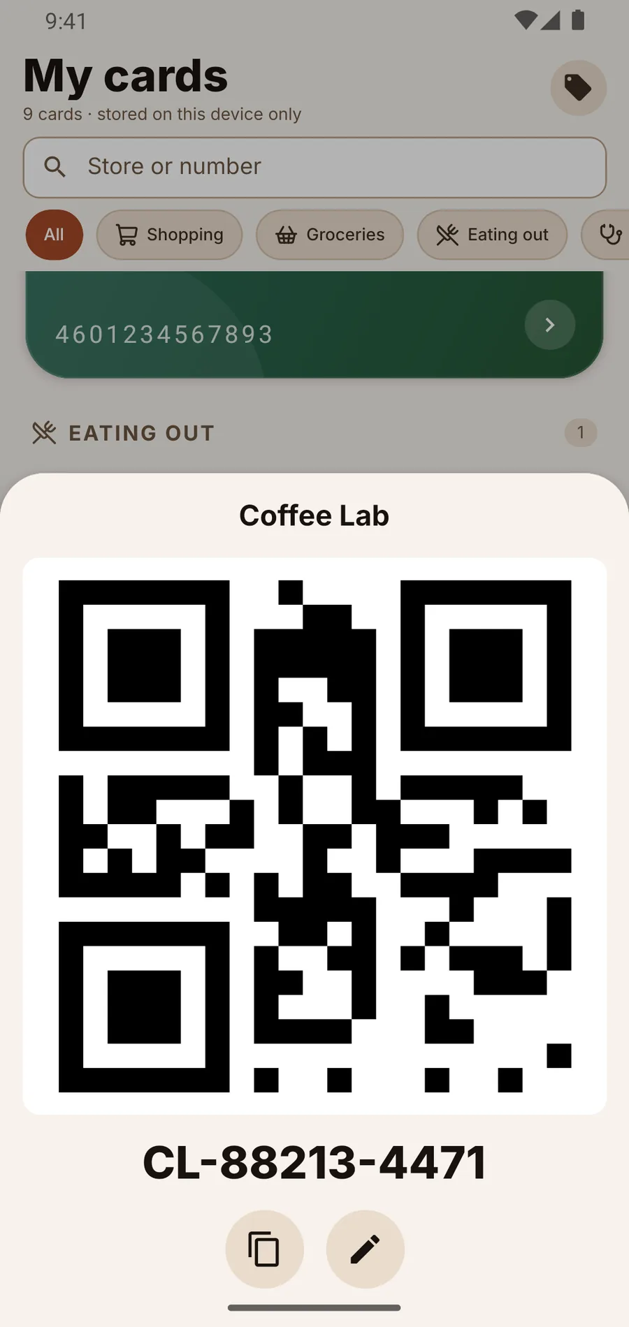 A card QR code filling the screen