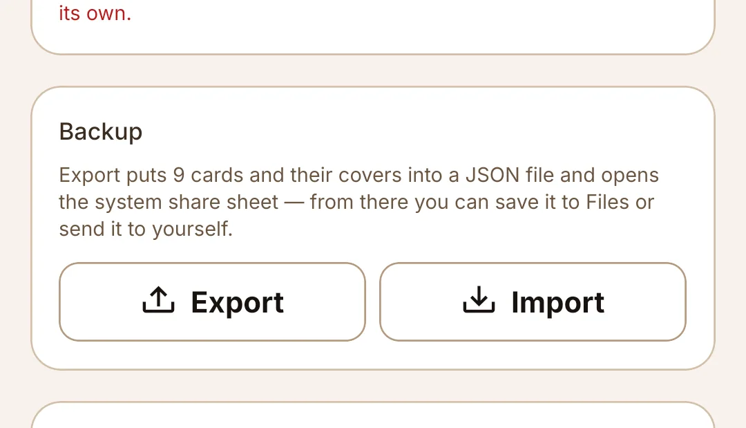 Exporting and importing a backup