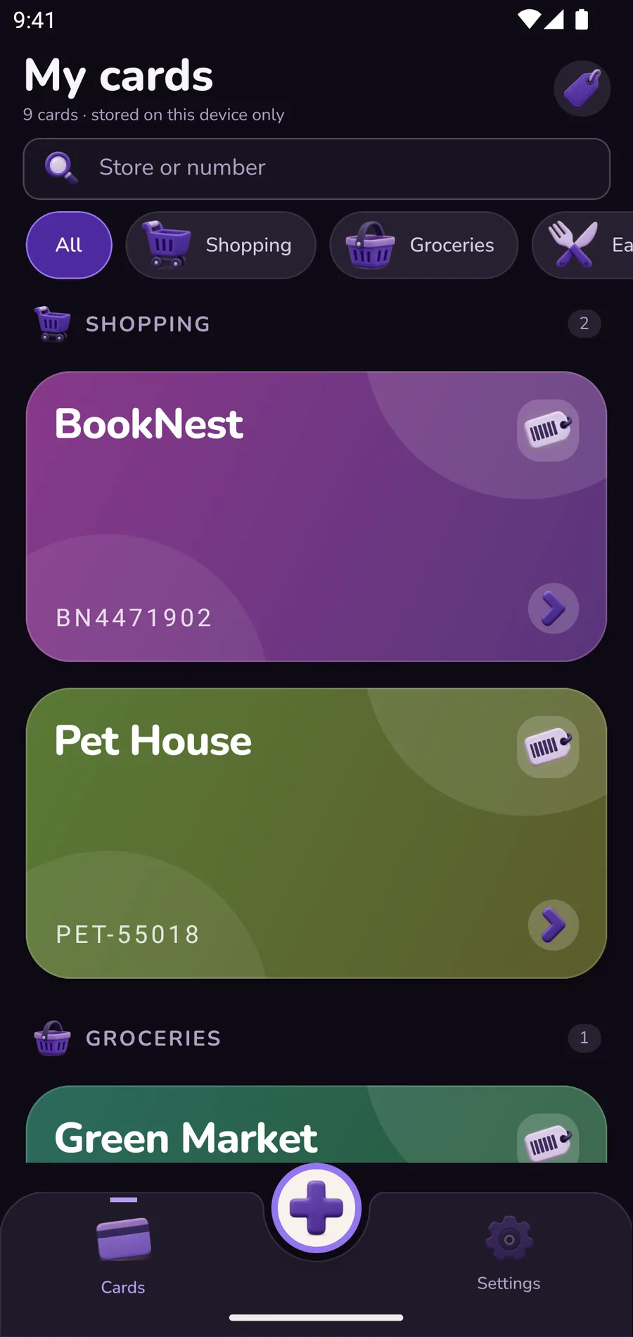 The card list in the Amethyst theme