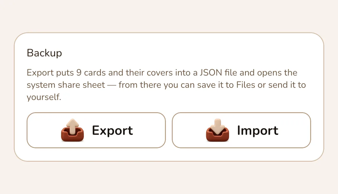 Exporting and importing a backup